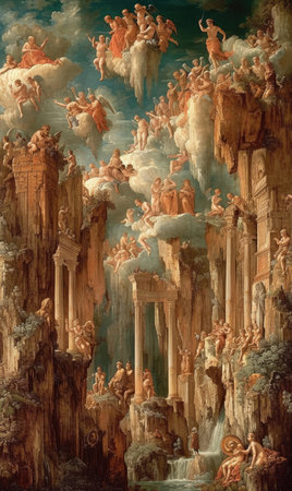 Epic last judgment: a mesmerizing visual narrative capturing the cosmic drama, divine revelations, and ethereal symbolism of the ultimate day of judgmentの素材