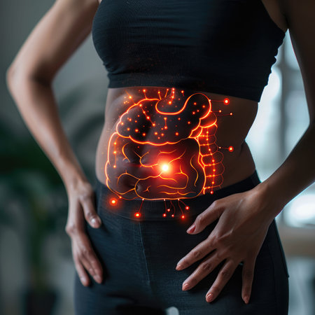 Visual demonstration of digestive tract, intestine, stomach, small colon, duodenum: illustrating issues like disease, pain, and nutrition, emphasizing the importance of gastrointestinal healthの素材