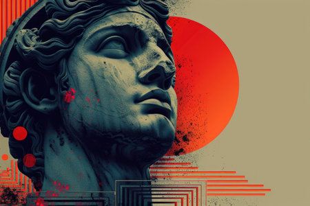 Psychedelic visual trends: surreal antique Greek god sculpture, roman column, statues, vibrant neon colors, creating a mesmerizing and avant-garde fusion of past and present.の素材