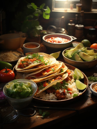 Savor the flavors of Mexican cuisine: a culinary journey of vibrant spices and traditional food delights showing the rich and diverse tapestry of Mexican culture.の素材