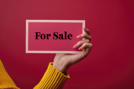 Real estate listing: For Sale text banner designed for copy space, perfect for showcasing property listings with eye-catching graphics and clear messaging to attract potential buyers.の素材