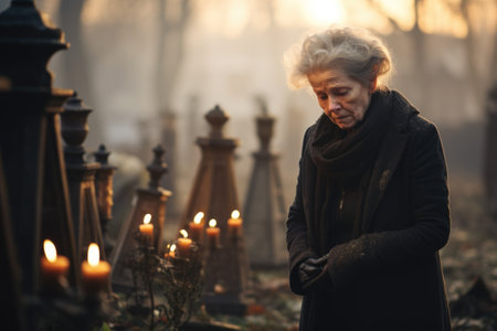 A tender farewell, a peaceful and touching farewell at a funeral, filled with love and respect for the memory of the one who has goneの素材