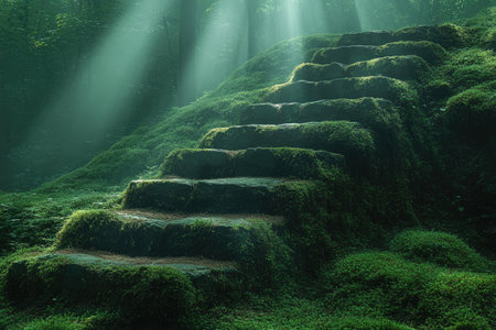 Enigmatic stairs: A captivating and exclusive staircase shrouded in mystery, featuring intricate details and hidden stories, adding an air of secrecy and sophistication to its designの素材