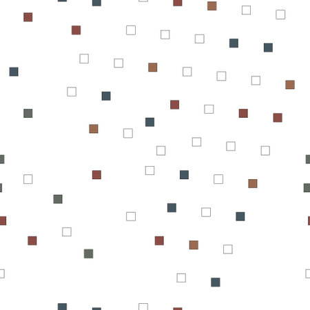 Abstract background in squares randomly arranged on the background. Squares in muted natural colors, ocher, gray, blue, green. Background for printing on paper, textiles.のイラスト素材
