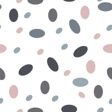 Delicate Scandinavian pattern of ovals of gray, blue, pink colors, arranged chaotically. Seamless pattern for printing on paper, living room, nursery. Uncomplicated stylish pattern of geometric shapesのイラスト素材