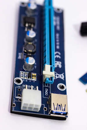 Riser for mining on video card. Device for collecting a mining farm. Mining board.Microcircuit for connecting video card.の写真素材