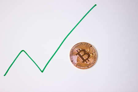 Physical bitcoin coin. Bitcoin on white background.の写真素材