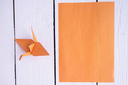 Origami crane and the paper from which it is made.の写真素材