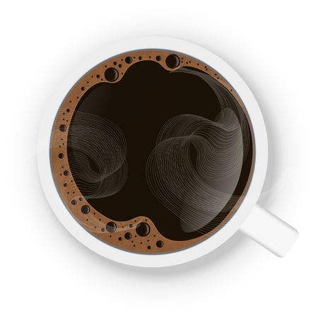 Cup of black coffee close-up top view, isolated on white background. Realistic vector illustration.のイラスト素材