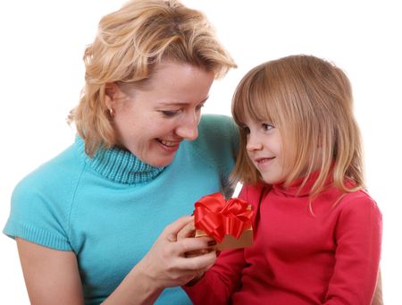 daughter gives a gift to mumの写真素材