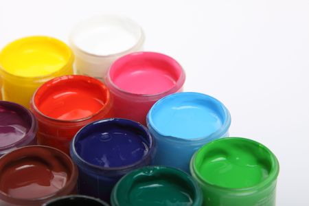 Open banks of a paint with various colours