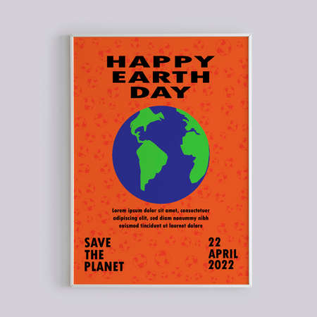 Earth day illustration poster, earth vector design, cover, web graphics style, orange color backgroundのイラスト素材