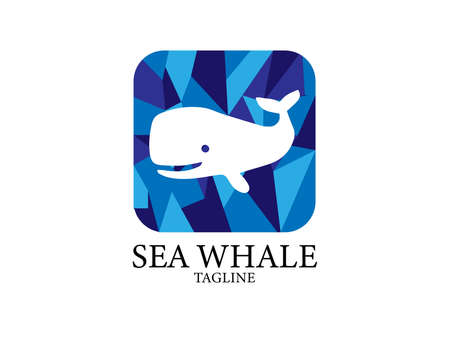 Whale icon design vector with diamond cut blue colour backgroundのイラスト素材