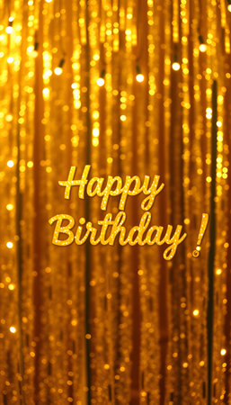 Celebrate a birthday with this golden glitter background. Perfect for a greeting card or festive event.の素材