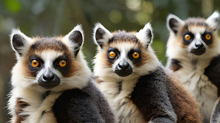 A captivating portrait of ring-tailed lemurs, showcasing their unique features and the beauty of madagascar's wildlife in a close-up shot.の素材