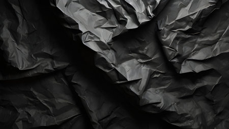 A dark and moody black crumpled paper texture background perfect for graphic design projects with a unique abstract and textured lookの素材
