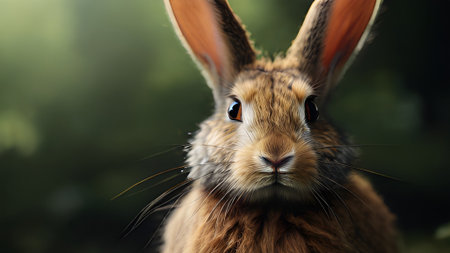A close up portrait of a brown hare rabbit with long ears in nature, capturing its wild beauty with detailed fur and expressive eyes.の素材