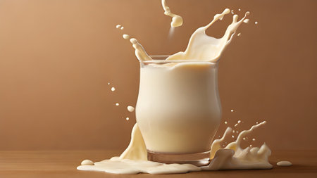 A refreshing glass of milk with a dynamic splash. Perfect for showcasing dairy, nutrition, and healthy beverages.の素材