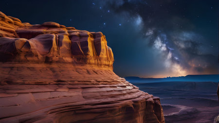 Experience the majestic night sky over a desert canyon.  Capture the beauty of the milky way and stars in this stunning landscape view.の素材