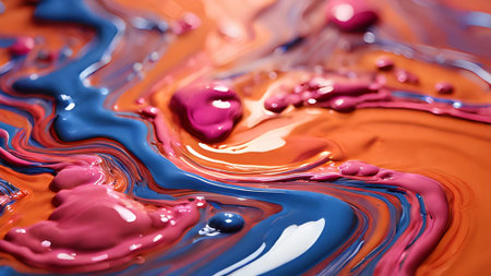 A vibrant abstract painting featuring colorful liquid textures, acrylic paint pouring, and fluid art, perfect for wallpaper design and backgroundsの素材