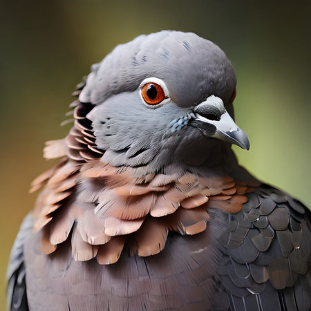 A close up portrait of a mourning dove, showcasing its beautiful grey and brown feathers and striking orange eye, a true avian beauty.の素材