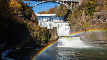 Rainbow over Niagara Falls, Ontario, Canada in the fall.の素材