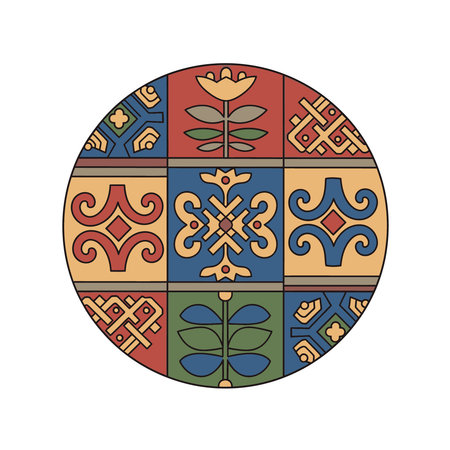 colorful vector graphic illustration of traditional easter egg with floral patterns and geometric...