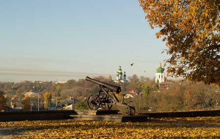 Cast-iron cannon on the ancient hills in Chernihiv, Ukraineの写真素材