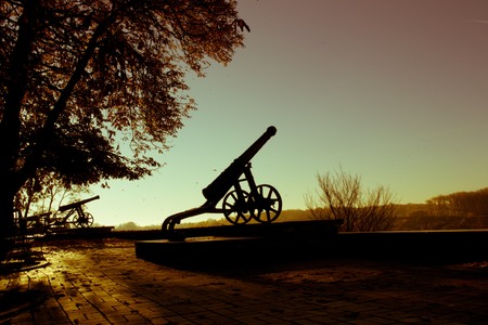 Cast-iron cannon on the ancient hills in Chernihiv, Ukraineの写真素材