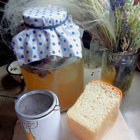 Homemade Bread kvass in a glass jar