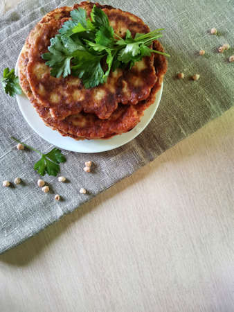chickpeas, chickpeas and parsley on a burlap
