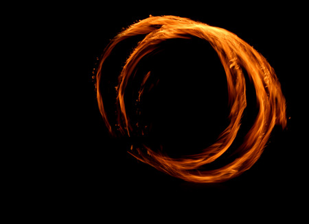 Fire Show Fiery Motion. Night Performance Abstract Drawing