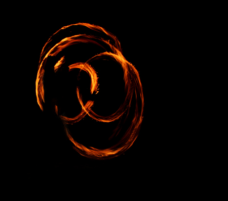 Fire Show Fiery Motion. Night Performance Abstract Drawingの写真素材