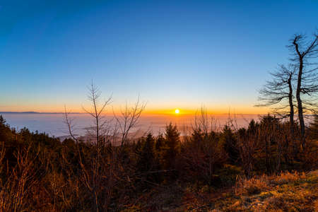 Sunrise over black mountain