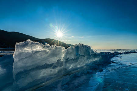 Diamond Beach Iceland. Ice on the black beach near Jokulsarlon glacier lagoon. Glacier icebergs in...