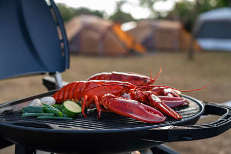 Lobster seafood in BBQ Flames