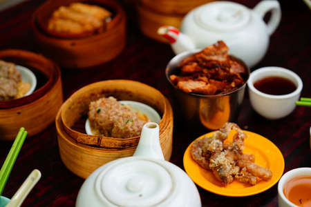 Old clay pot with on food and garnish