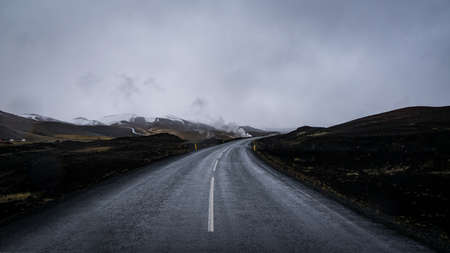 Empty road in early winter of Iceland