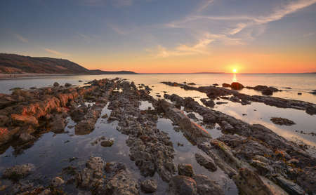 Osmington Mills December sunsetの写真素材