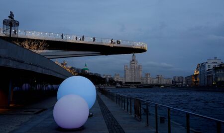 Moscow. Moscow river. The soaring bridge in Zaryadye park. Photo: March 5, 2020.の写真素材