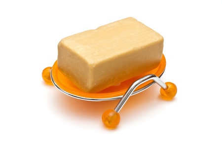 Soap in soap-dish, isolatedの写真素材