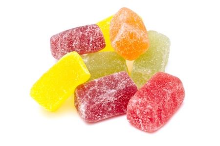 Different fruit jellies on white backgroundの写真素材