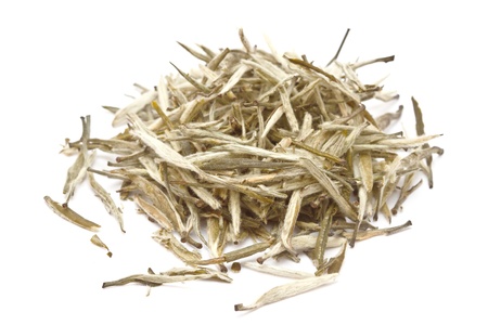 Chinese white tea isolated on white backgroundの写真素材