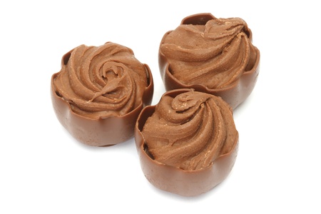 Chocolate pralines isolated on white backgroundの写真素材