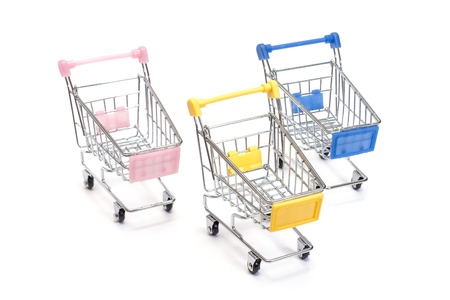 Shopping carts isolated on white backgroundの写真素材
