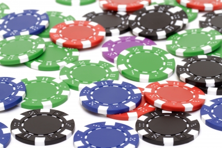 Poker chips on white backgroundの写真素材