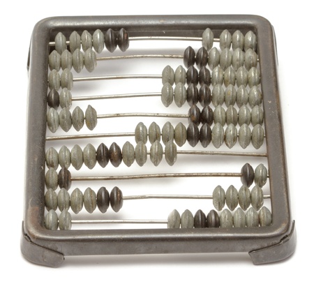 Old metallic abacus on whiteの写真素材