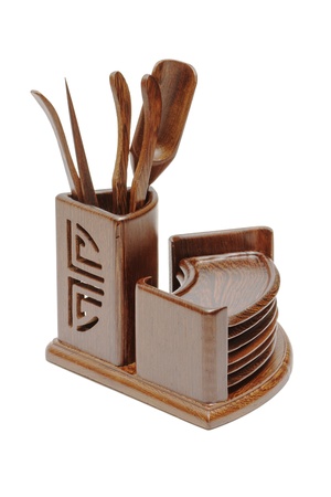 Set of tool for chinese tea ceremony on white backgroundの写真素材