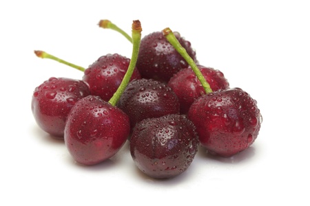 Ripe cherries on white backgroundの写真素材