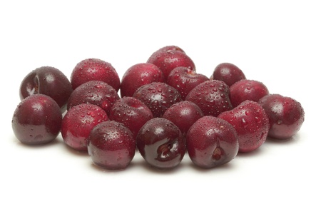 Ripe cherries on white backgroundの写真素材